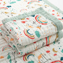Load image into Gallery viewer, Unicorn & Rainbow Muslin Baby Girl Blanket