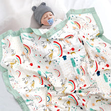 Load image into Gallery viewer, Unicorn & Rainbow Muslin Baby Girl Blanket