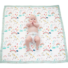 Load image into Gallery viewer, Unicorn &amp; Rainbow Muslin Baby Girl Blanket
